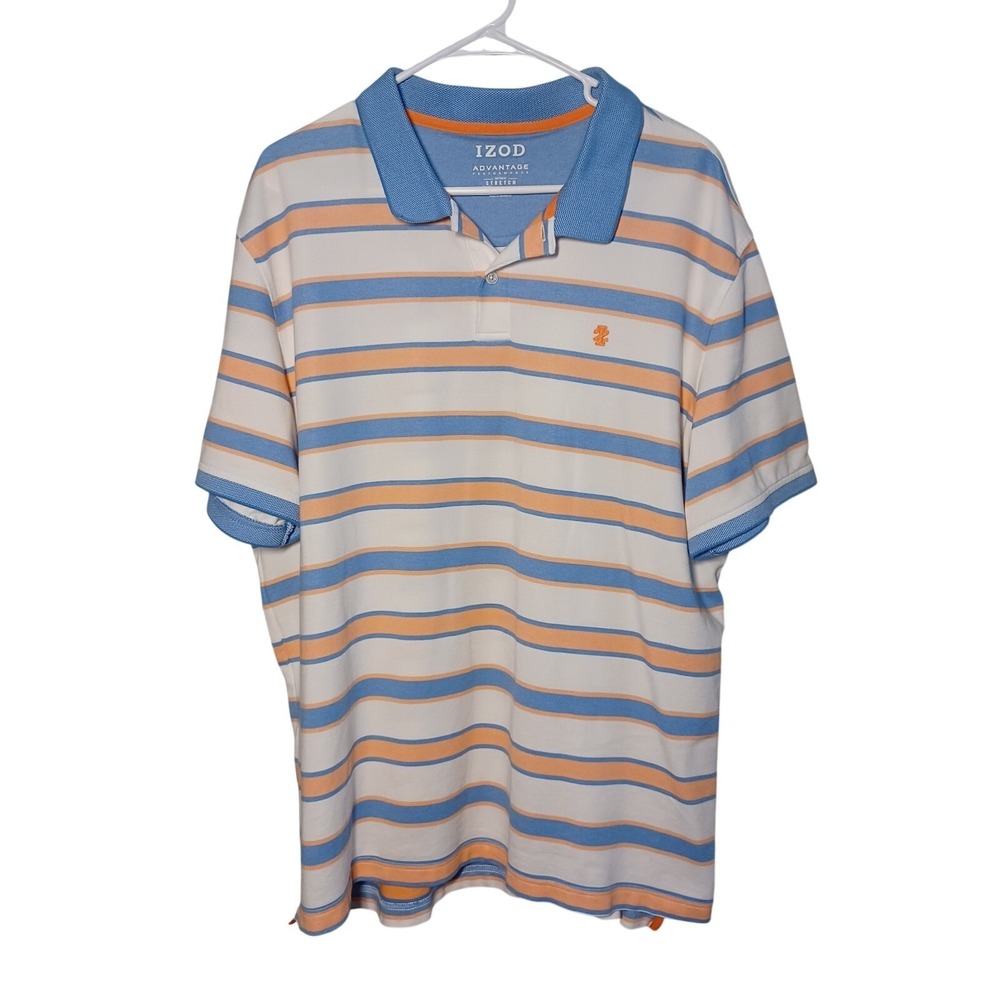 Izod Men's Polo Shirt White Blue Orange Size XXL Advantage Performance Stretch
